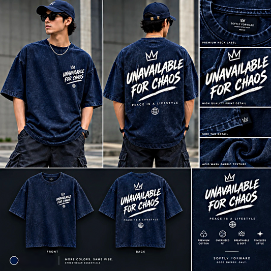 Unisex acid washed Oversize t shirt"unavailable for chaos"